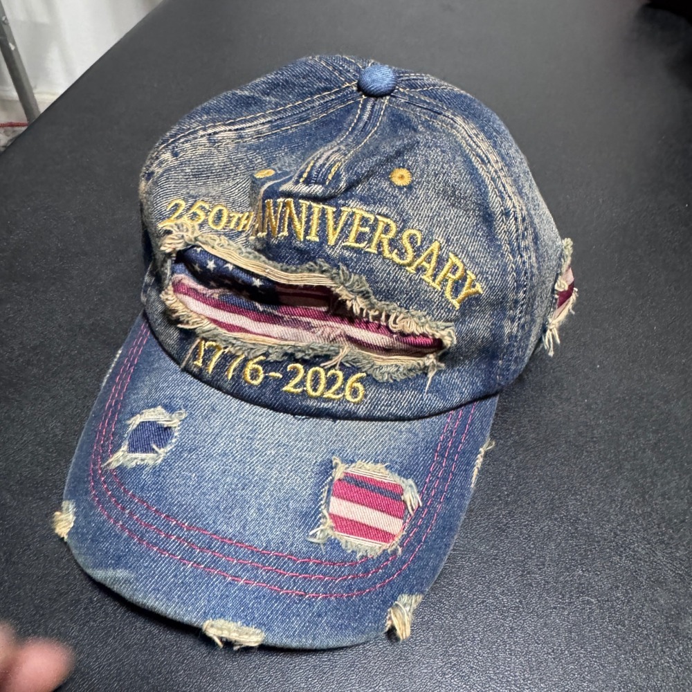 Unbranded 250th Anniversary Baseball Cap Mens OSFA Blue Denim Distressed Flag
